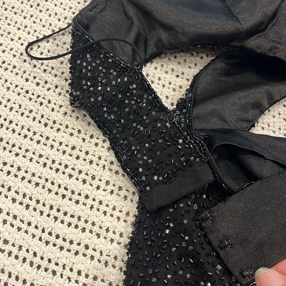 Vintage 90’s 100% Silk Beaded Dress Silk Dress Backless Gown Prom Black Cher - Picture 14 of 16